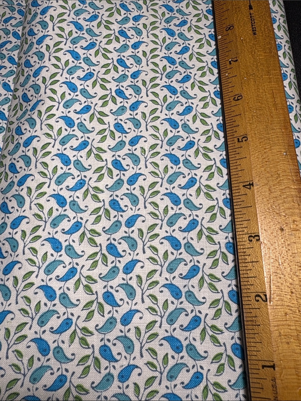 Vintage Large piece Blue & Green Bird Print Pet cotton fabric. 34 x 180. B20